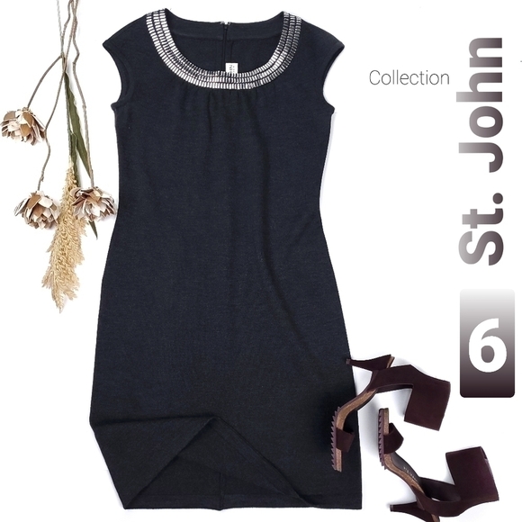 St. John Collection Charcoal Silver Sheath Dress 6 - Picture 1 of 12